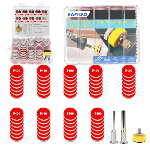 63 PCS 1 Inch Sanding Dremel Discs Hook and Loop Sandpaper 400 Grit | Wet Dry Sanding Pads with 1/8" 1/4" Shank Small Sanding Discs for Curved Surfaces Resin Wood Metal - style: 400 Grit
