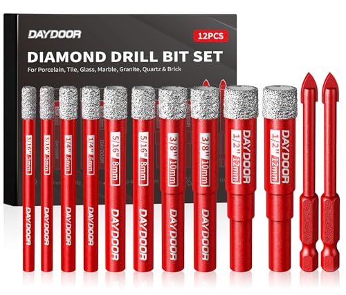 DAYDOOR Dry Diamond Drill Bits, 3/16" 1/4" 5/16" 3/8" 1/2" Tile Drill Bits - size: 3/16", 1/4", 5/16", 3/8", 1/2"