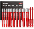 DAYDOOR Dry Diamond Drill Bits, 3/16" 1/4" 5/16" 3/8" 1/2" Tile Drill Bits - size: 3/16", 1/4", 5/16", 3/8", 1/2"