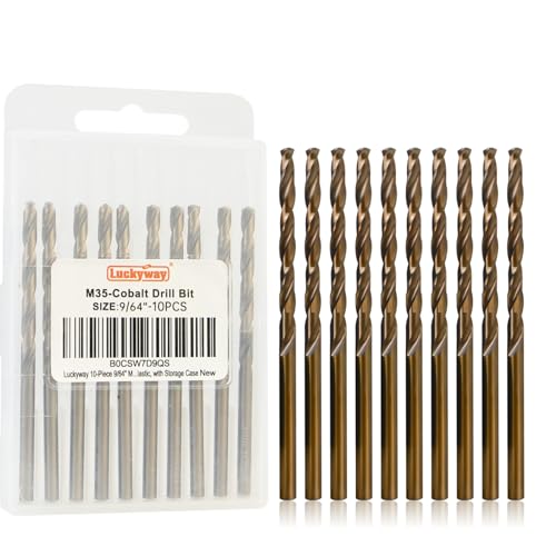 Luckyway 9/64" Cobalt Drill Bit (10 Pcs), Jobber Length Twist Drill Bit Set for Hard Metal, Stainless Steel, Cast Iron, Wood and Plastic, with Storage Case - style: 9/64" (10Pcs) Cobalt Drill Bits