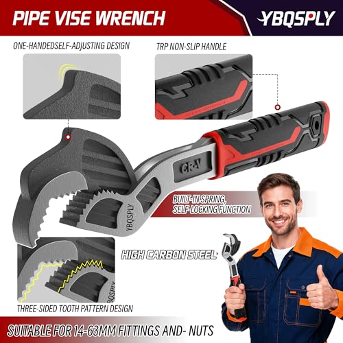 Pipe Wrench Set, 6” 8” 10” 12” Self Adjusting Wrench 4-Piece Plumbing Tools for 0.27“-1.7”/7-43mm Standard Nuts, Irregular Nuts, Pipes Use