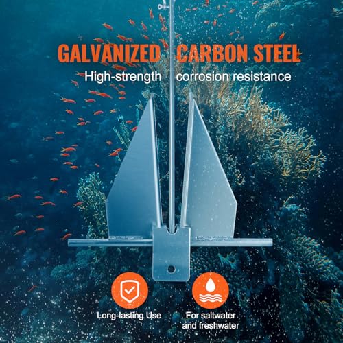 VEVOR Fluke Style Anchor Kit,Hot-Dipped Galvanized Steel Fluke Anchor with 7.9' Chain - size: 13 lbs