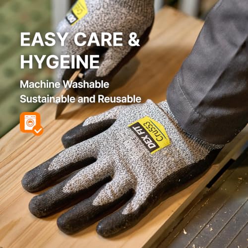 DEX FIT Level 5 Cut Resistant Gloves Cru553, 3D-Comfort Fit, Firm Grip, Thin & Lightweight, Touch-Screen Compatible, Durable, Breathable & Cool, Machine Washable; Grey L (9) 1 Pair - color: Grey, size: Large