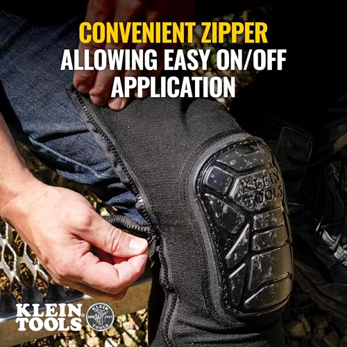 Klein Tools 60850 Tough-Flex Knee Sleeves for Work, Construction, Low-Profile Sleeve with Zipper, Gel-Like Foam, Black, XL/XXL - size: XL/XXL