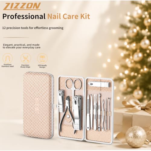 Manicure Set, Stainless Steel Nail Clipper Set with Luxurious Travel Case - color: Silver and Rose Gold