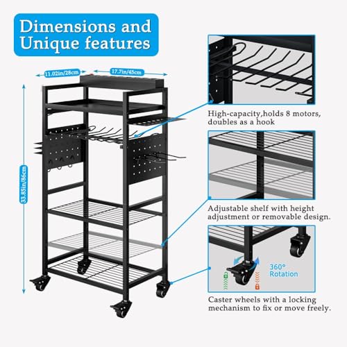 INGIORDAR Power Tool Organizer Storage Cart with Charging Station,Black - size: 4 Tier (with Charging Station)