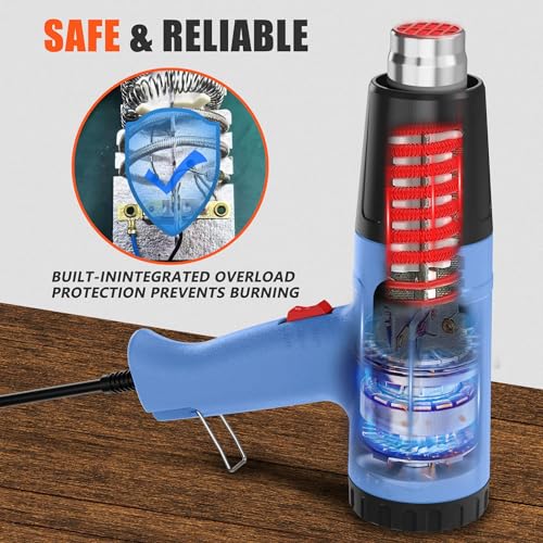 Heat Gun Kit 572 & 1112℉ Dual-Lvel & Rear Rotation Temperature Control 4 Nozzles Heat Gun' Overload Protection For Crafting, Shrink Tubing, Vinyl Wrap, Shrink Wrap,5Ft Power Cord
