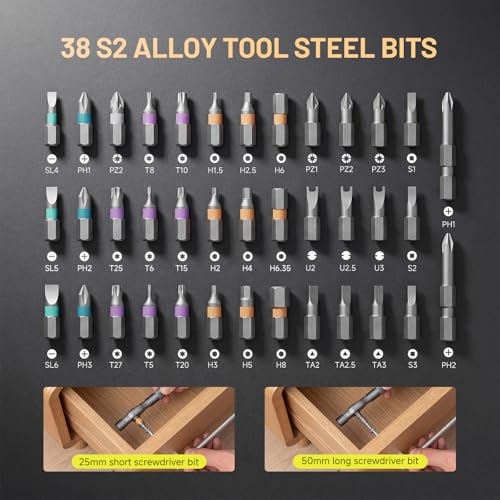 ATuMan 42 in 1 Magnetic Ratchet Screwdriver Set, 38 S2 Alloy Steel Bits, Detachable Handle, with Case, for Home, DIY, Bicycle and Electronics Repair - style: RS1-Plus-42 in 1