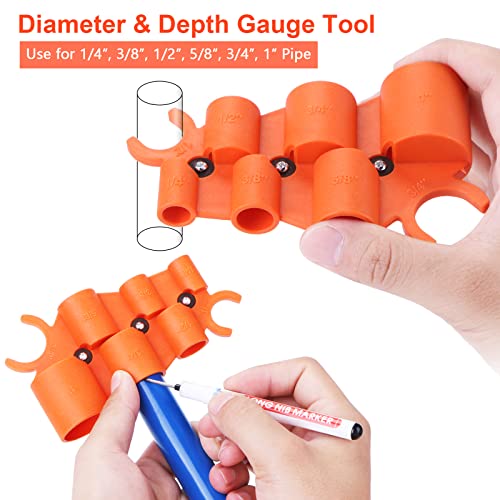 1/4'' - 1'' Depth Gauge and Pipe Deburring Tool,Hose Cutter 1/8'' to 1-5/8'' Inner Outer Reamer Pipe Cutter,Removal Tools for Sharkbite Fittings,for PVC PPR PE-RT Aluminum Plastic Tubing