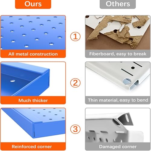 TORACK Metal Pegboard Wall Organizer 24"x24" 70 PCS Tool Storage Pegboards - color: Blue