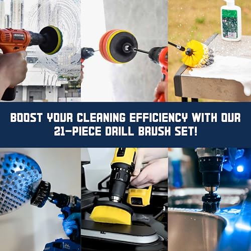 Diamond Shine 21-Piece Drill Power Scrubber Attachment Set – Scrub Brushes, Hook-and-Loop Pads, Sponges & 6" Extension for All-Purpose Cleaning