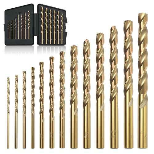 13Pcs Cobalt Drill Bit Set (1/16"-1/4"), M35 HSS, 135 Degree Tip, Twist Jobber Length for Hardened Metal, Stainless Steel, Cast Iron, Wood, and Plastics, with Index Storage Case - style: 13pcs Cobalt Drill