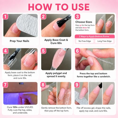 GlimightyX Poly Gel Nail Starter Kit with UV Light, Sandwich Dual Forms - color: 04- 3 Colors Complete Polyge Nail Starter Kit