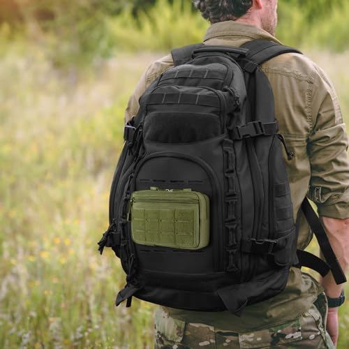 FRTKK Tactical Molle Admin Pouch Utility Laser Cut EDC Tool Pouch Bag Horizontal Modular Pouches Include US Flag Patch and Keychain - color: Army Green