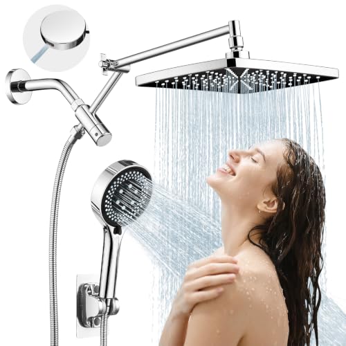 Shower Head with Handheld,High Pressure Chrome Rain Shower Head - color: B-Chrome, style: Rectangular 12"