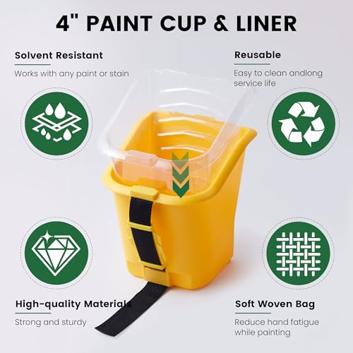 Voomey 18 Pcs Paint Bucket Hand Held, Paint Cup 4 Inch, Paint Brush, Integrated Magnetic Brush Grip, Suitable for Decoration, Repairs, Small Paint and Coating Projects - size: 18 Pcs Paint Bucket Kit & Micrfiber Rollers