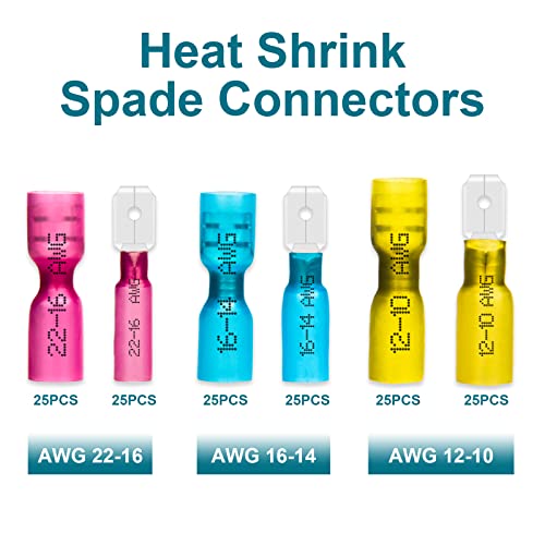 150 PCS Spade Connectors Kit, Heat Shrink Spade Terminal 22-10 AWG - size: 22-10AWG, style: Spade Female & Male