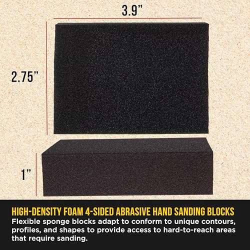 Dura-Gold 100 Grit 4-Sided Hand Sanding Block Sponges, 3.9" x 2.75" x 1" - style: 100 Grit