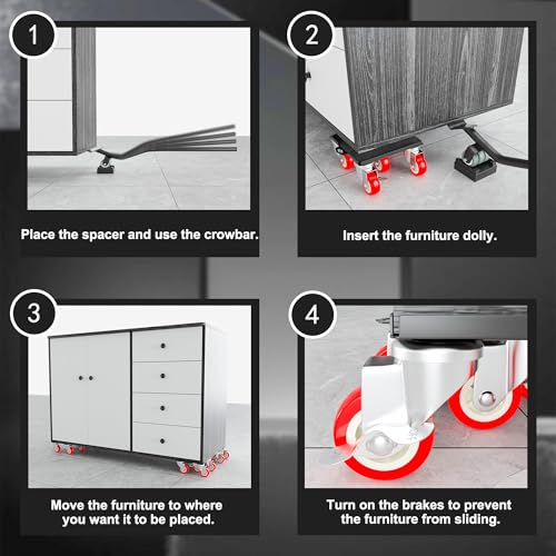 2,400 lb Capacity Furniture Dolly Set, 6.8-Inch Platforms, Red - color: Red, size: 6.8x6.8 IN