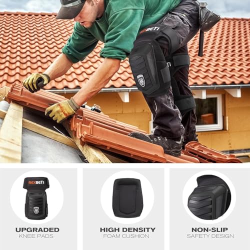 REXBETI Knee Pads for Men, Anti-slip Construction Gel Knee Pads for Work - color: Black&Black