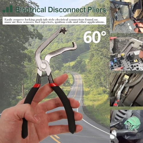 Electrical Disconnect Pliers, Electrical Connector Pliers for Cars 60 Degree Bend, Fuel Line Tools with Anti-Slip Grip, Fuel Line Disconnect Tool for Air Flow Sensors Fuel Injectors - size: 60 Degree Bent Nose