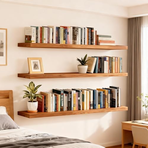 ROGMARS 60 Inches Long Walnut Floating Shelves - color: Walnut, size: 60 Inch set of 3