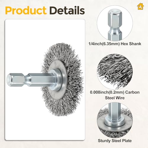 1.5in Wire Wheels for Drill with 1/4in Hex Shank, Carbon Steel - size: 1.5 inch(0.008in Wire)