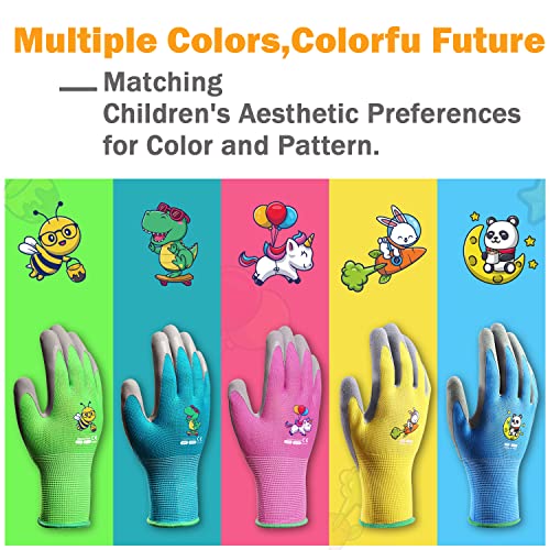 KDK 5 Pairs Kids Gardening Gloves Yard Work Gloves Children Soft Safety Rubber Coated Glove for Toddlers Youth Girls Boys Children (9-12yr L) - size: Large (Age 9-12)