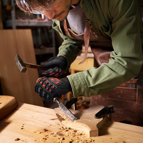 KAYGO TPR Impact Resistant Work Gloves for Men, MicroFoam Nitrile Coated | ANSI Cut Resistant Level A3, Anti-Abrasion & Firm Grip, TPR Back Impact Guard, for Mechanics, Construction, Glass Handling - size: Large