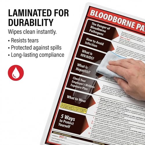 ComplyRight Bloodborne Pathogens Poster, 18" x 24", Biohazard Safety Signs for Workplace - color: Red