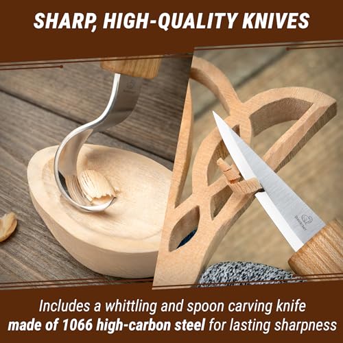 BeaverCraft Wood Spoon Carving Kit for Beginners DIY04 - Whittling Set Includes Spoon Carving Tools, Sloyd Whittling Knife Hook Knife, Basswood Blank - Woodworking Hobby Kit for Adults & Kids