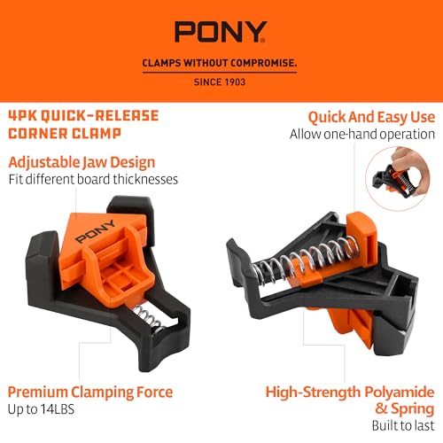 PONY 4-Pack Corner Clamps, 90 Degree Right Angle Clamps for Woodworking