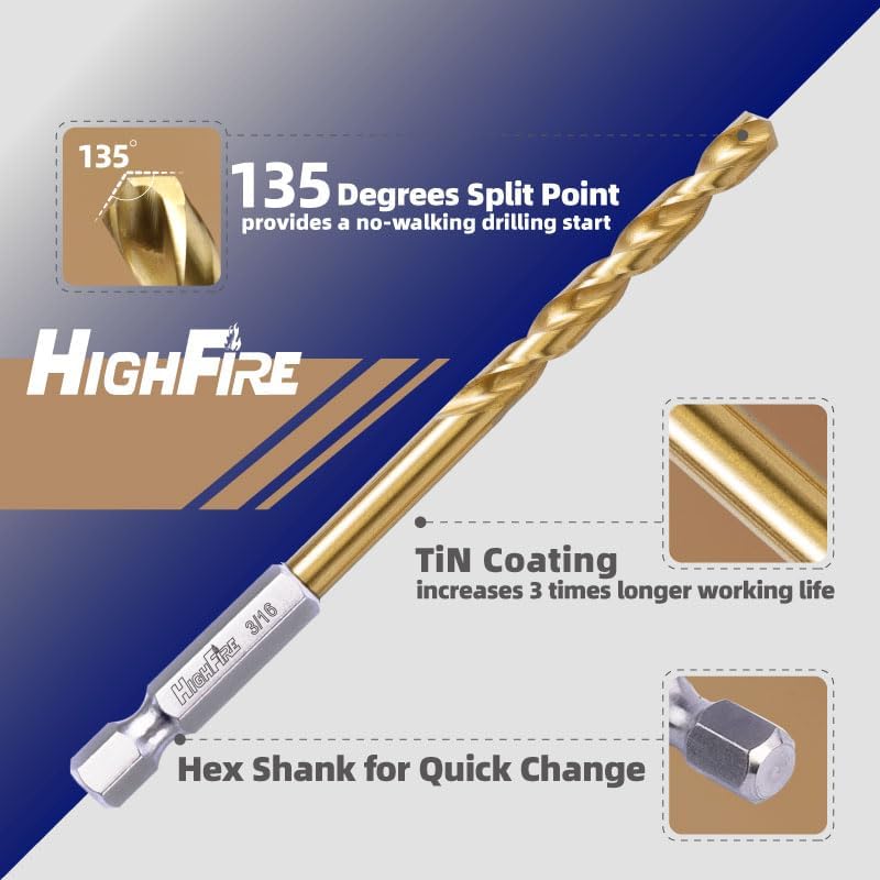 HIGHFIRE1/16 Hex Shank Drill Bits, High Speed Steel Titanium Drill Bit Set for Steel, Quick Change Small Drill Bits for Metal (Pack of 12 Identical Pcs) - size: 1/16"(12pcs)