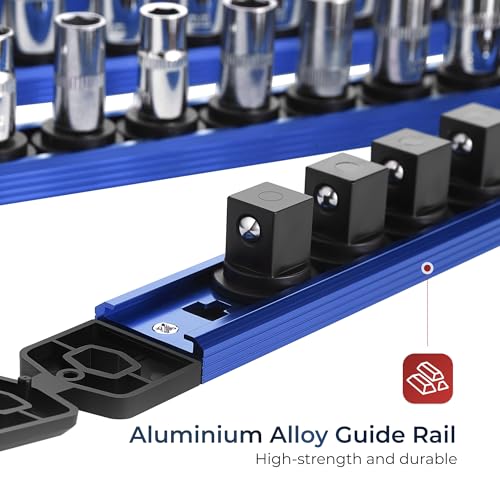 Reniteco Magnetic Socket Organizer Set, 3-Pack 3/8” Socket Rails - color: Blue, size: 3/8-Inch Drive,3pc