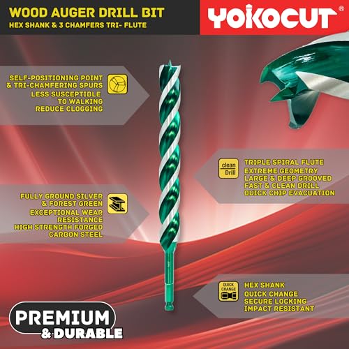 1/2"x 24" Auger Drill Bit for Wood, Hex Shank Tri-Flute Woodworking Drill Bits, Ship Auger Long Drill Bit for Soft and Hard Wood, Plastic, Drywall, Tree Stump and Composite Materials - size: 1/2 Inch, style: Length: 24"