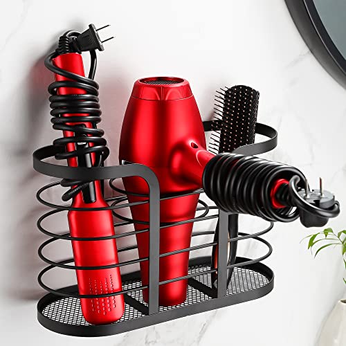 YIGII Blow Dryer Holder, Adhesive Wall Mount Bathroom Organizer, Black - color: Black-L
