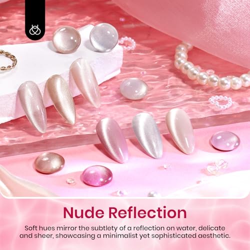 Beetles Nude Cat Eye Gel Nail Polish Set, 6 Colors Nude Gel Polish Kit - color: A - Glass Cat Eye | Nude Reflection