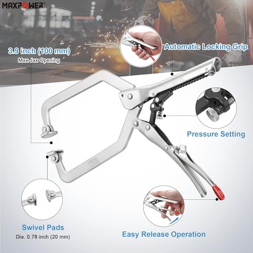 MAXPOWER 10.5" Self-Adjust Locking C-Clamp, 3.9" Jaw Oepning, Swivel Pad - style: Locking C Clamp 10.5"
