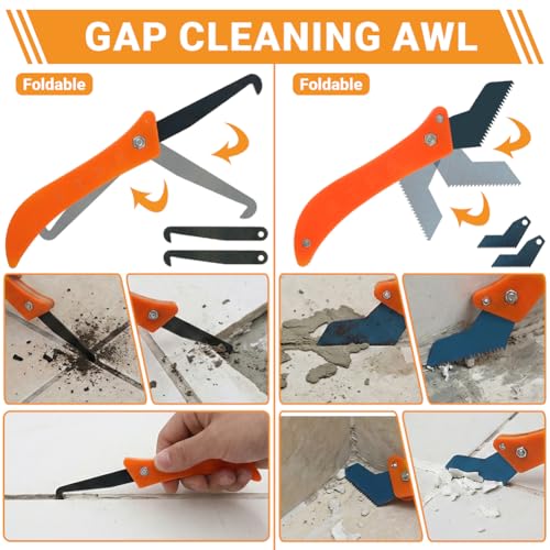 43 Pack Grout Removal Tool Kit, Tile Grout Cleaning & Caulk Remover Set with Scrapers, Saws, Blades & Gloves, Ergonomic Floor Tile Cleaning Tools for Bathroom, Kitchen, Shower