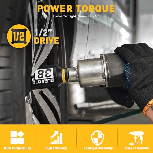 1/2'' Drive Deep Impact Socket Set: 11-Piece Metric Wheel Axle Nut Wrench Large Jumbo 27mm 29mm 30mm 31mm 32mm 33mm 34mm 35mm 36mm 38mm Car Spindle Joint High Torque Truck Bearing Locknut - style: Metric 6-Point