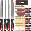 Keze 25 Pcs Metal File Set,Premium T12 Carbon Steel Flat/Half-Round/Round/Triangle Large Files,14 Pcs Needle Files with Case,4 Pcs Sandpaper,Brush,and A Pair of Gloves,for Woodworking