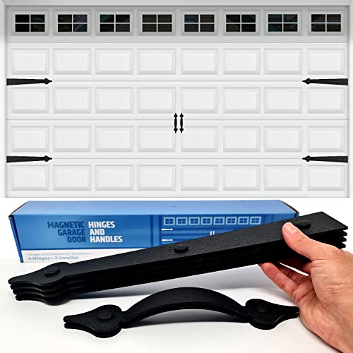 Premium Quality & Strong Magnetic Garage Door Decorative Hardware - Set of 2 Handles + 4 Hinges - Faux Garage Door Accents Kit for Curb Appeal | No Installation Needed | Will Never Fall Off - style: Magnetic Hinges & Handles Set
