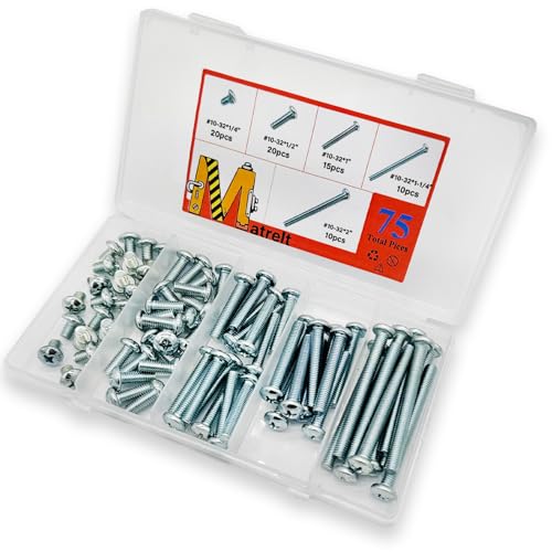75 Pcs 5 Sizes #10-32 Machine Screws Knob Screws Cabinet Screw Electricians Bolts, Carbon Steel Zinc-Plated Phillips Pan Head Machine Screw Assortment Kit - size: #10-32-5Size-75P