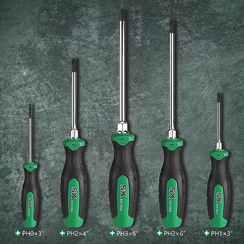 SK 5-Piece Phillips Screwdriver Set, Magnetic Screwdriver Set, S2 Steel - style: Phillips
