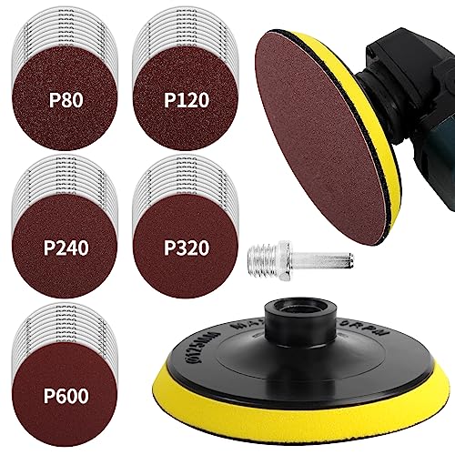 Pomsare 5 Inch Wood Sanding Disc for Angle Grinder, 50 PCS Angle Grinder Polishing Pad Attachments with 5/8-11 Threads, Drill Sanding Pad for Wood Buffing Polishing(80/120/240/320/600 Grit) - style: Standard 5 Inch 53 PCS angle grinder sanding disc for wo