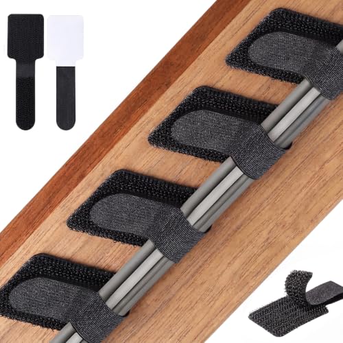 100 Pcs Cable Management Under Desk, Hook and Loop Cable Straps, Black - color: Black