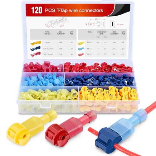 Nilight - 50004R 120 Pcs/60 Pairs Quick Splice Wire Terminals T-Tap Self-stripping with Nylon Fully Insulated Male Quick Disconnects Kit, 2 Years Warranty - size: 120Pcs 22-10AWG