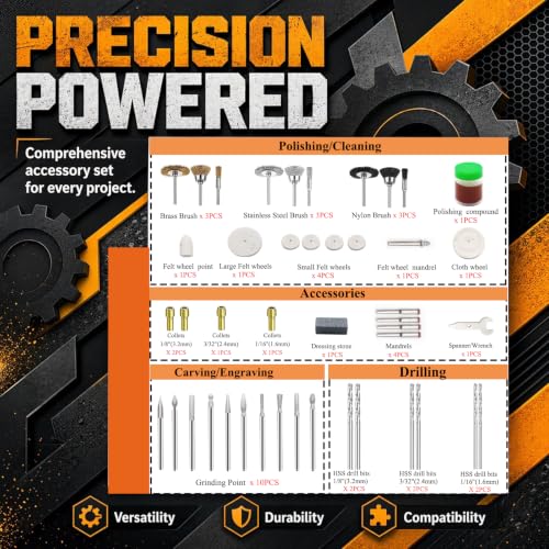 318 Piece Rotary Tool Accessories Kit with Sanding Drum, 1/8 Inch Shank Universal Fit Rotary Tool Bits for Sanding, Cutting, Grinding, Polishing, Cleaning, Drilling, Engraving, Woodworking DIY - color: 138pcs-22 Styles