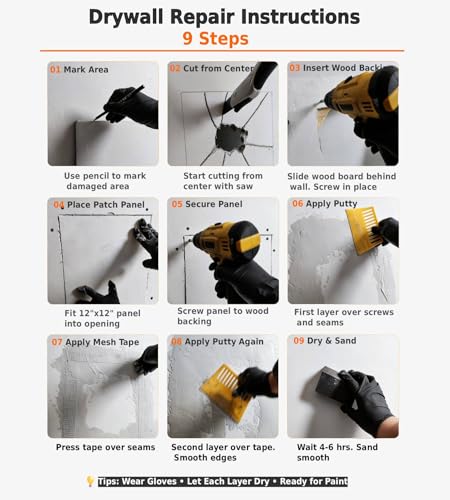 Drywall Repair Kit，34 Pcs 12x12inch Wall Patch Kit with Saw& Wood Boards