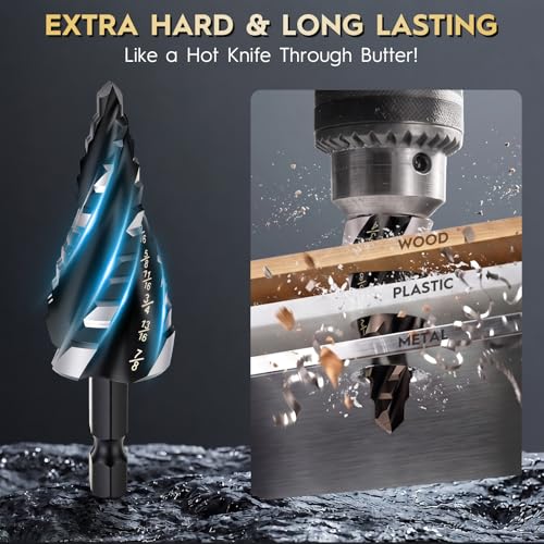 3PCS Titanium Step Drill Bit - Four Spiral Flute HSS Step Bit Set - color: 3PCS Four Spiral